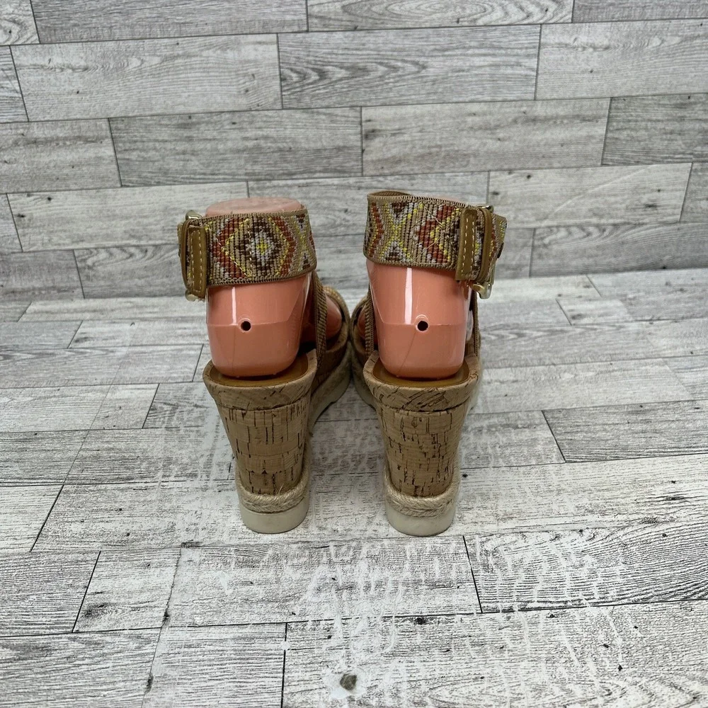 WHITE‎ MOUNTAIN Womens Pearl Espadrille Wedge Sandal Shoe  Tan Brown Aztec 8.5M